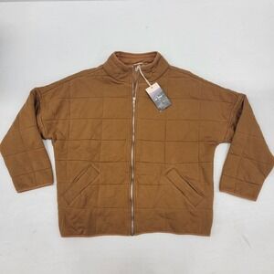 In Loom Tan Brown Vintage Wash‎ Quilted Knit Full Zip Jacket Women's Sz L NWT